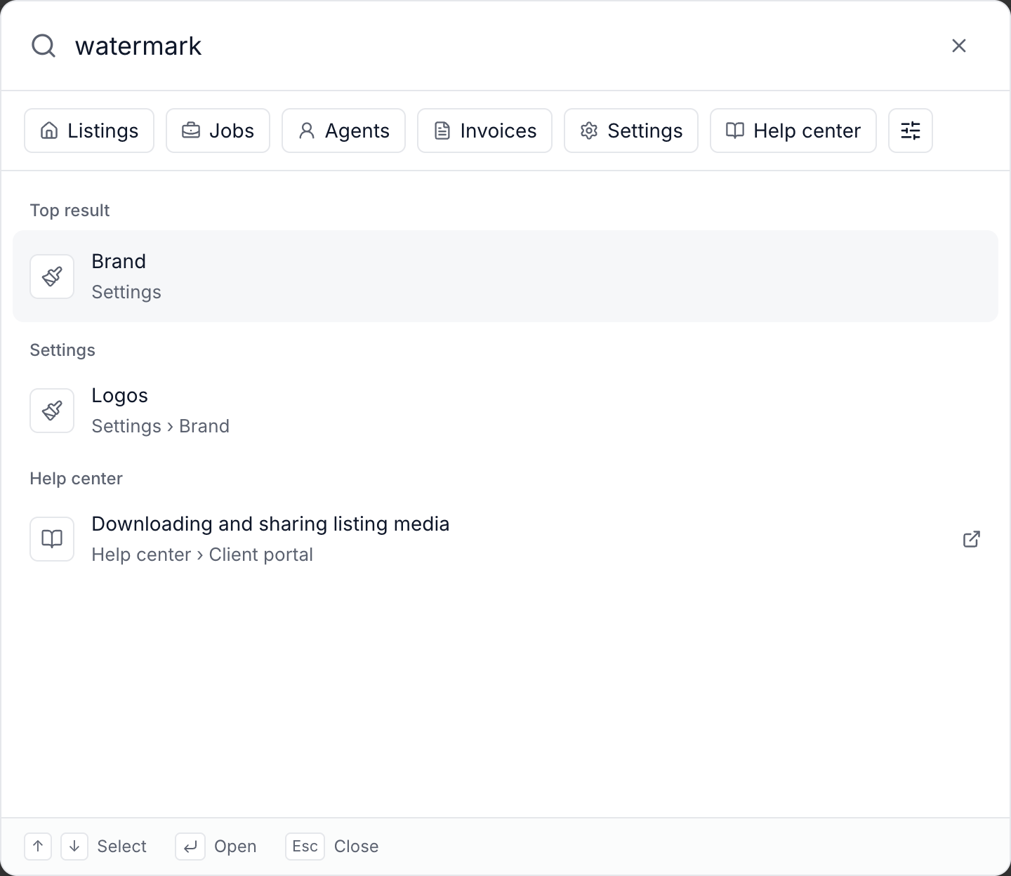 Search for watermark with matching settings and a help article