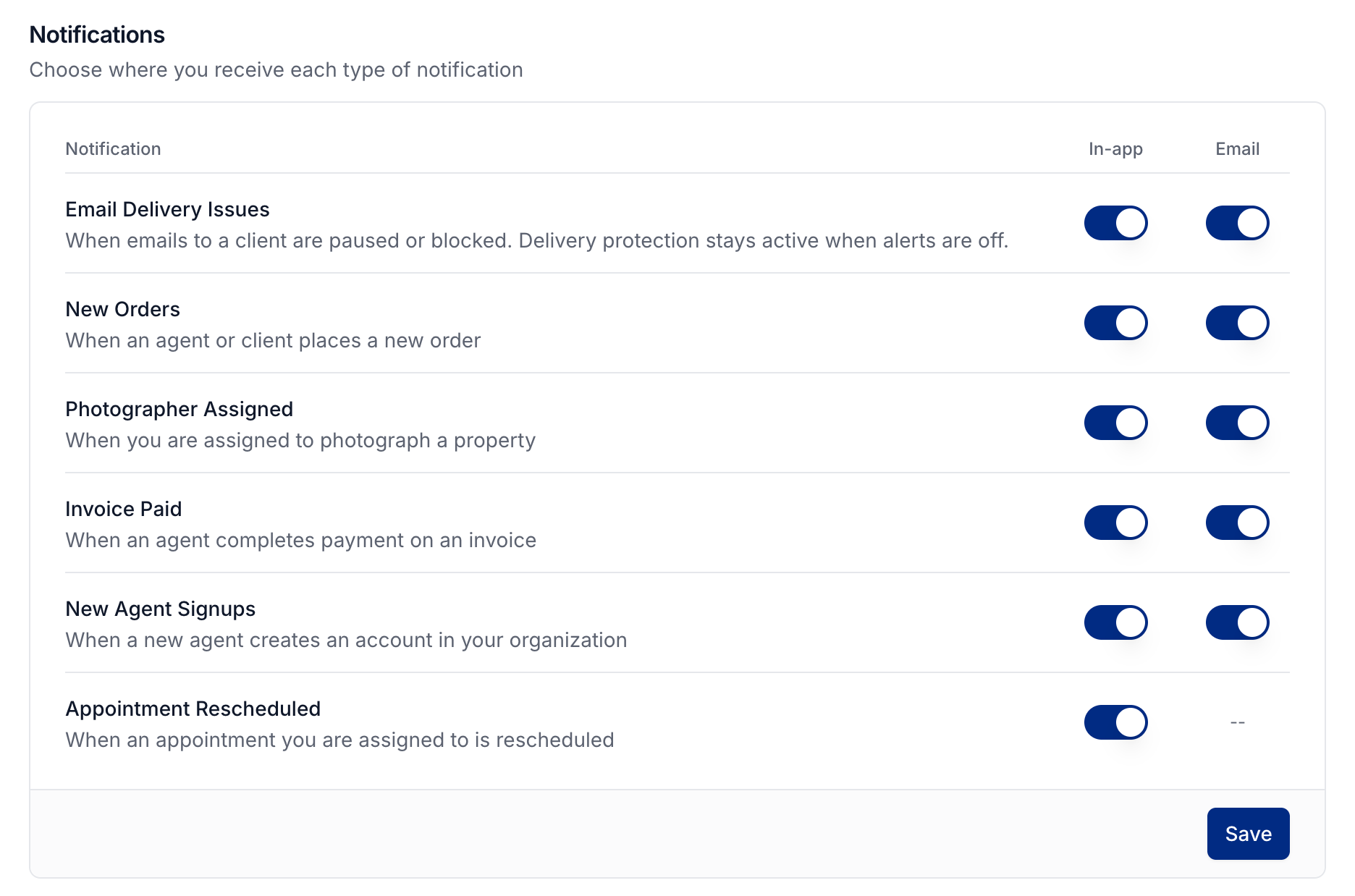 Notification preferences in Profile