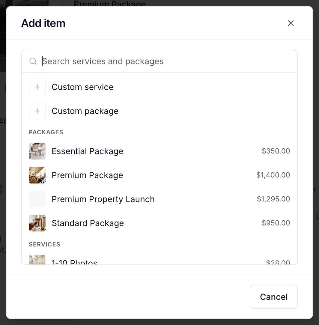 Search the catalog or choose a custom item