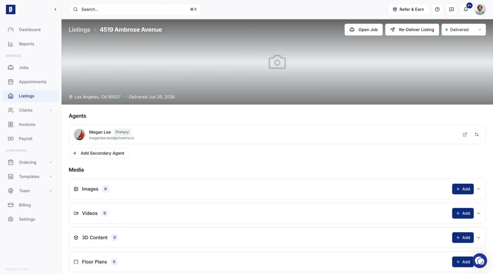 Listing delivery controls and delivery status