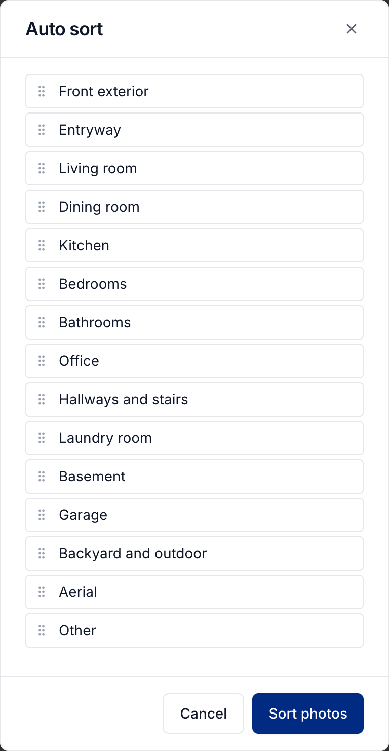 Auto sort with draggable room groups and the Sort photos button