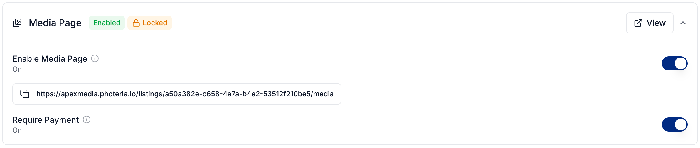 Media page visibility, link, and payment-lock controls