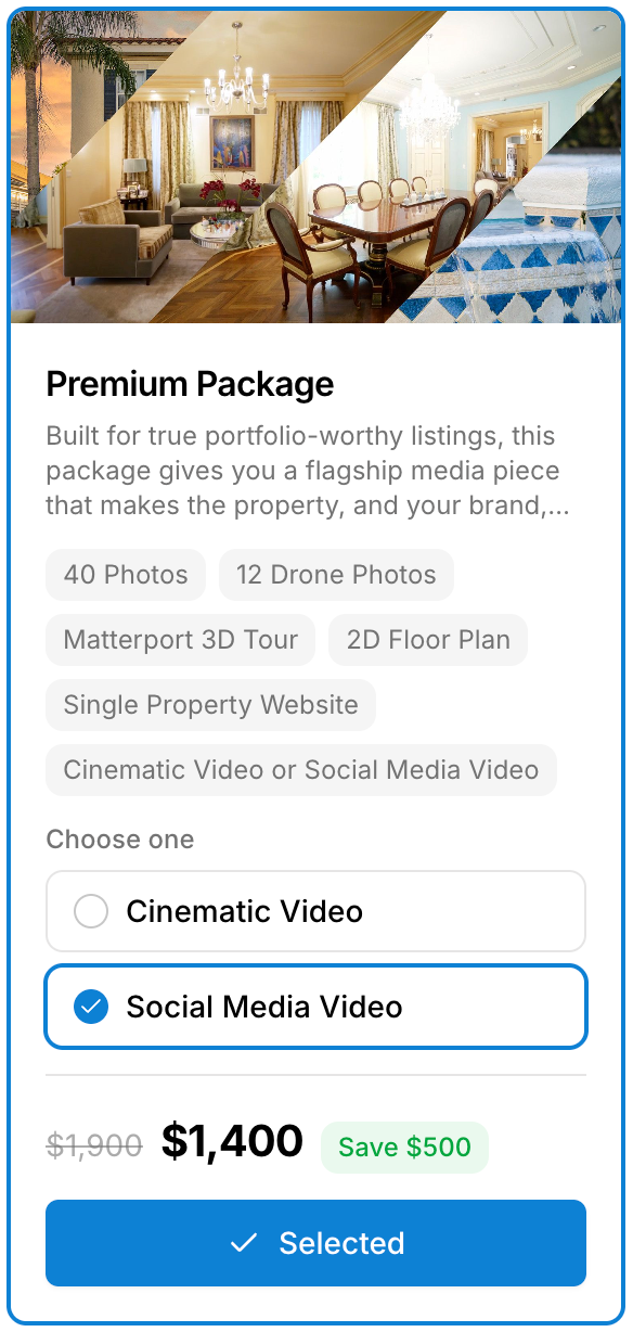 Choosing a service within a package