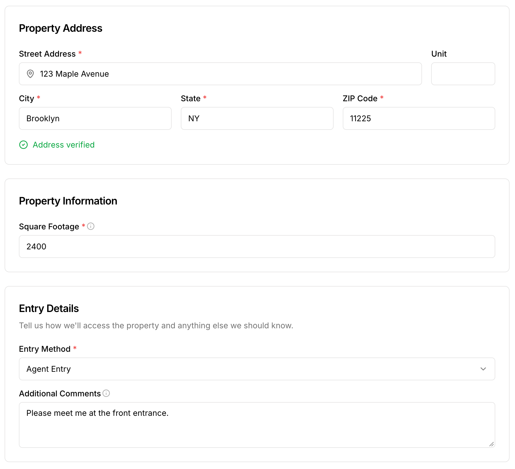 Property address and access details