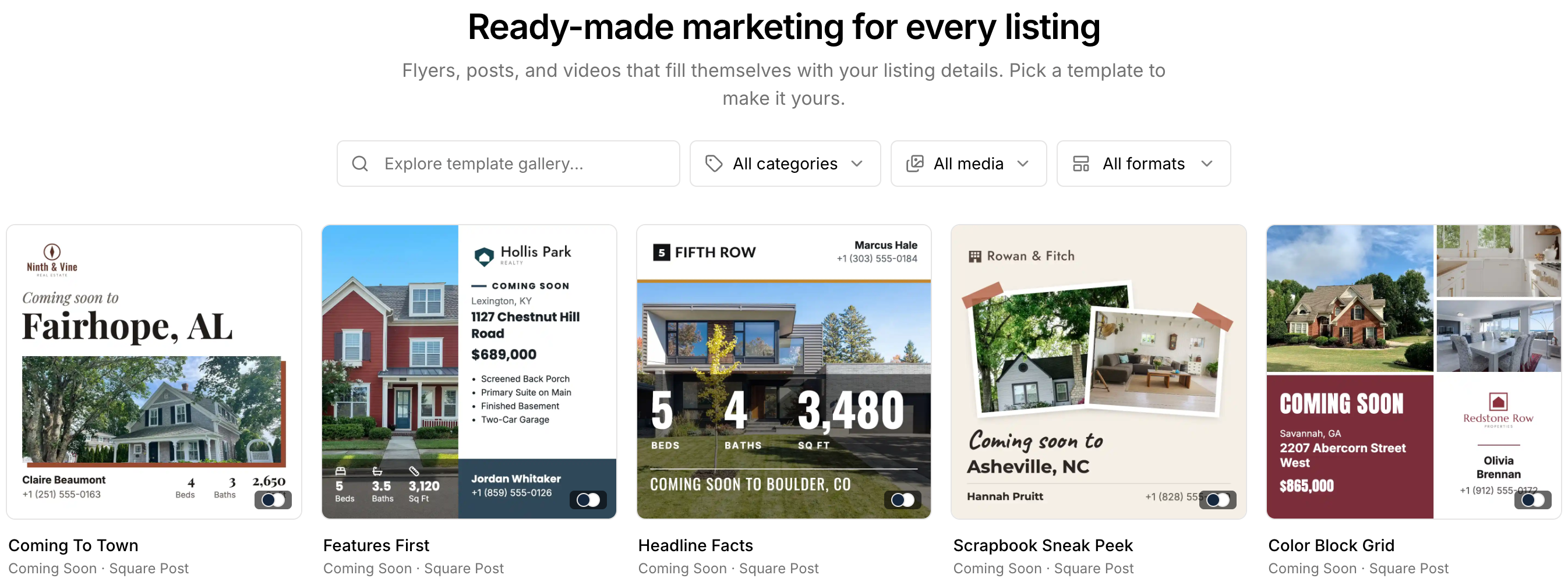 Search and filter the marketing template gallery