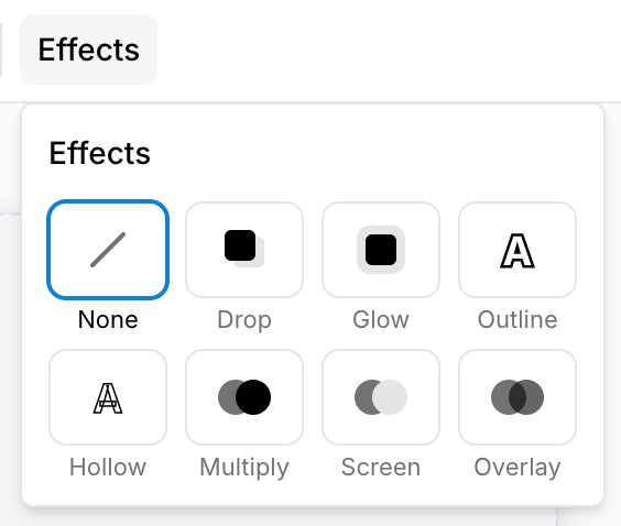 Effects button with text effect choices open