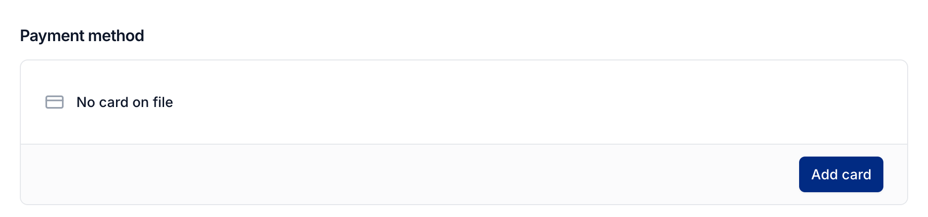 Payment method and Add card on the Billing page