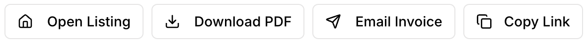Open Listing, Download PDF, Email Invoice, and Copy Link actions