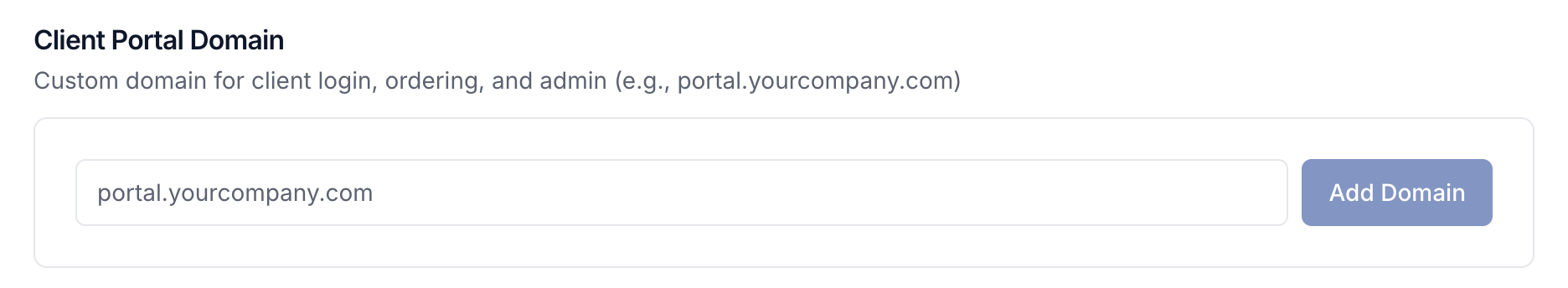Client Portal Domain with the hostname field and Add Domain