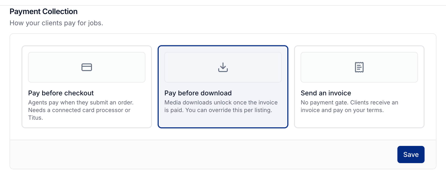 Payment collection choices and Save