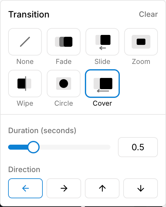 Transition choices with duration and direction