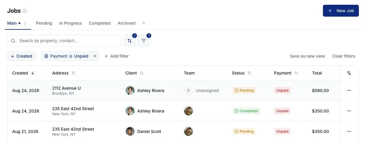 A filtered Jobs list with Save as new view