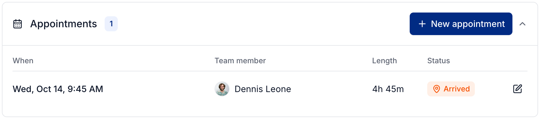 Appointment date link and actions on a job