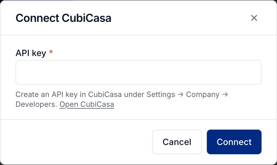 Connecting CubiCasa with an API key